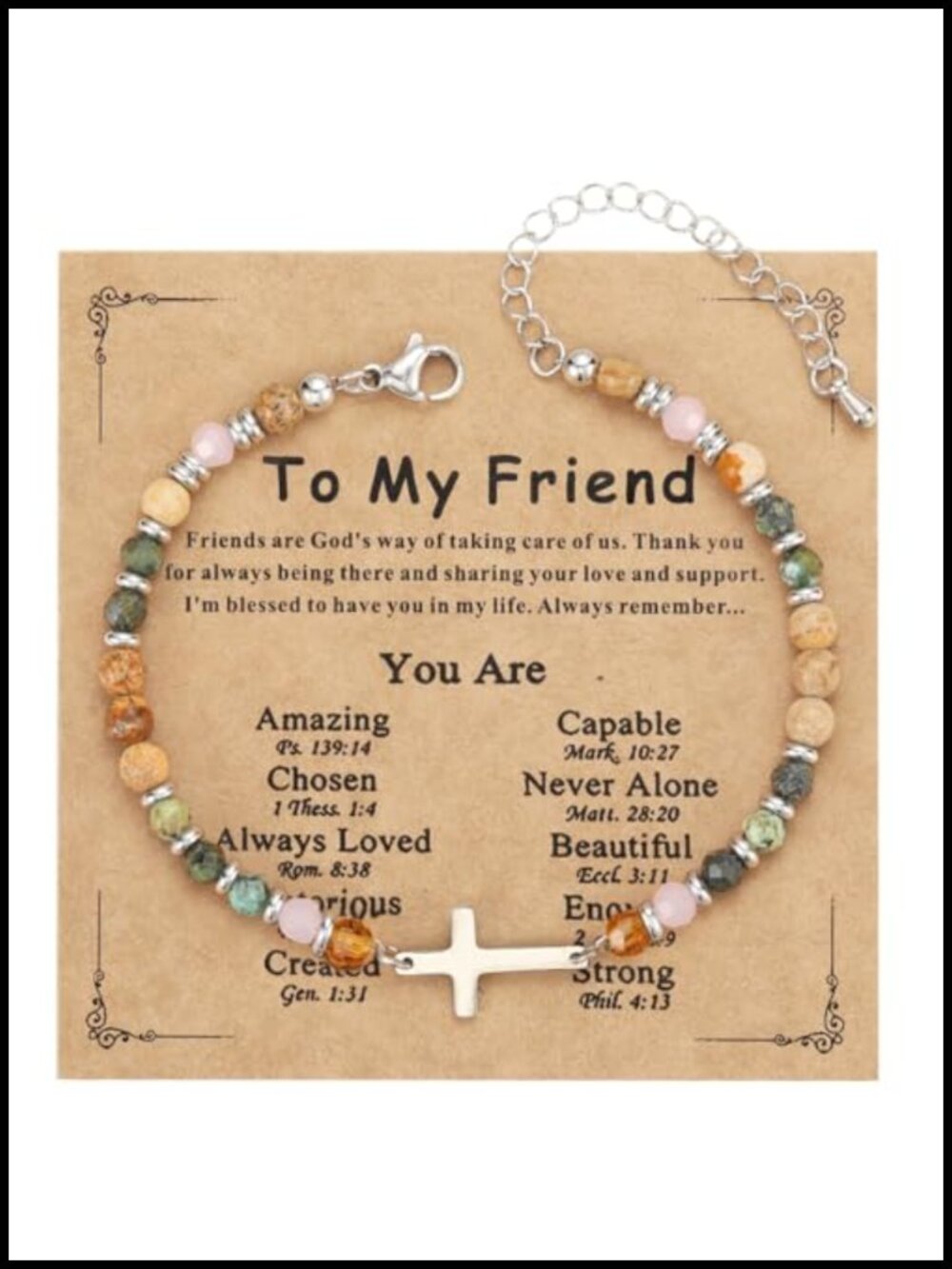 Stainless Steel Adjustable Natural Stone Christian Cross Bracelet Women